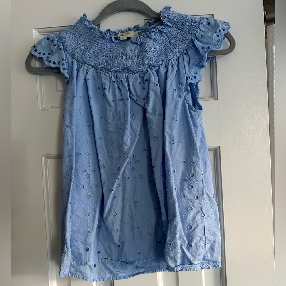 LOFT blue smocked top
